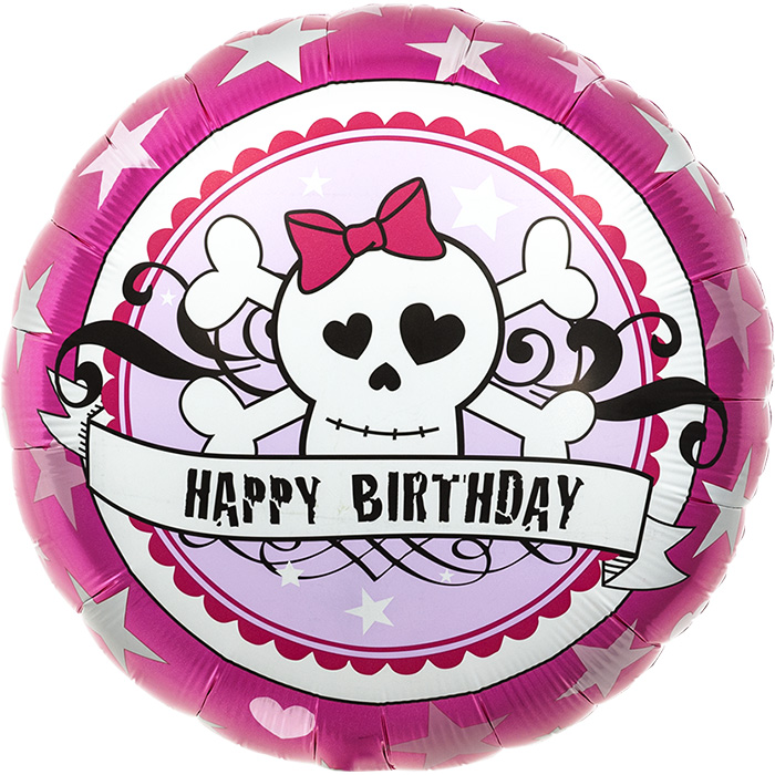 Birthday Skully Pink 18" D2-01