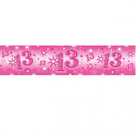 Foil Banner 45556 Age 13 Birthday Pink Sparkle *1ct