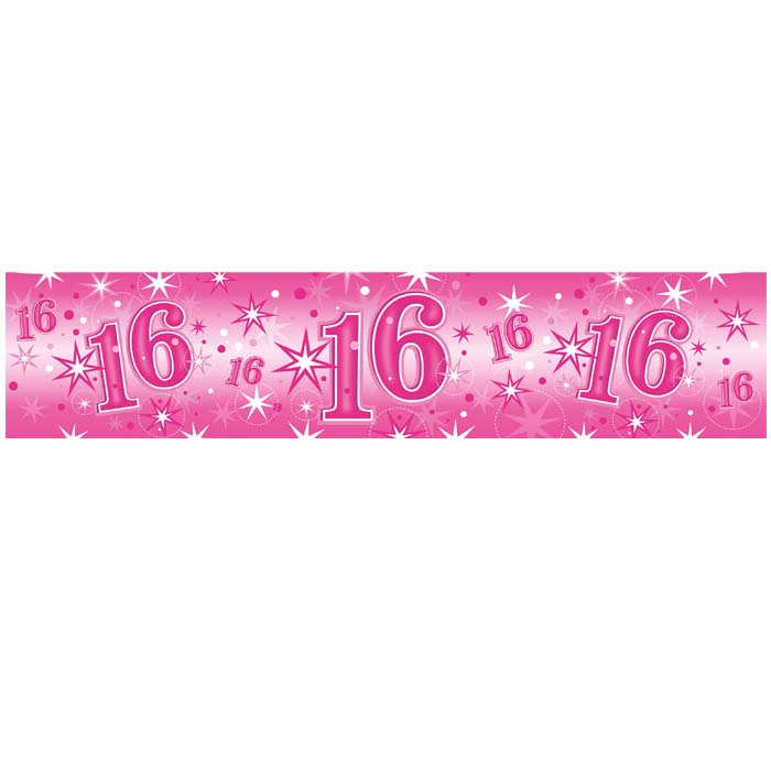 Foil Banner 45557 Age 16 Birthday Pink Sparkle *1ct