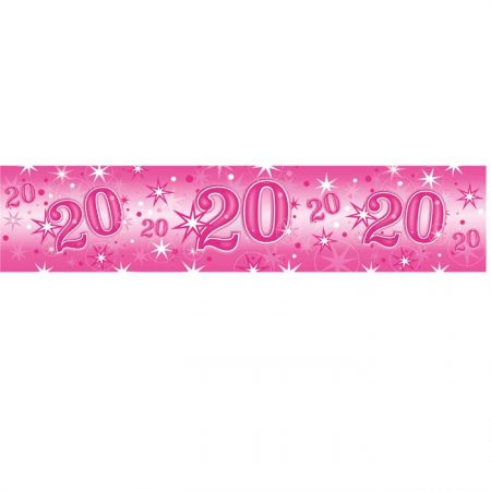 Foil Banner 45559 Age 20 Birthday Pink Sparkle *1ct