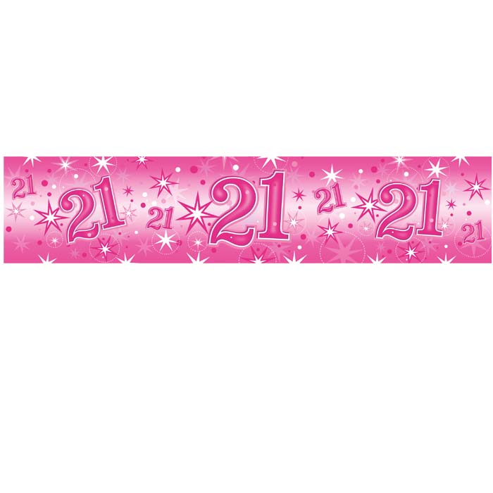 Foil Banner 45560 Age 21 Birthday Pink Sparkle *1ct