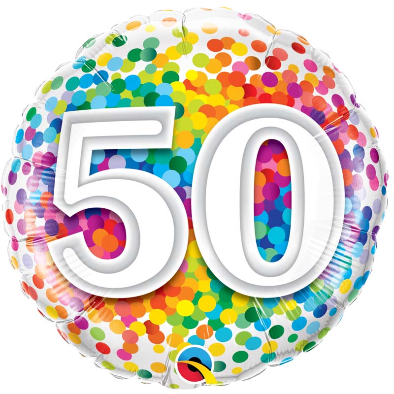 Ballon Aluminium 18 50 ans Rainbow Confetti - Qualatex - Abc PMS