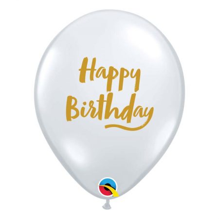 25 Ballons Latex 11" - Birthday Brush Script Transparents - Qualatex