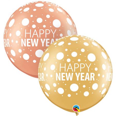2 Ballons Latex 30" - Happy New Year Dots-A-Round - Qualatex
