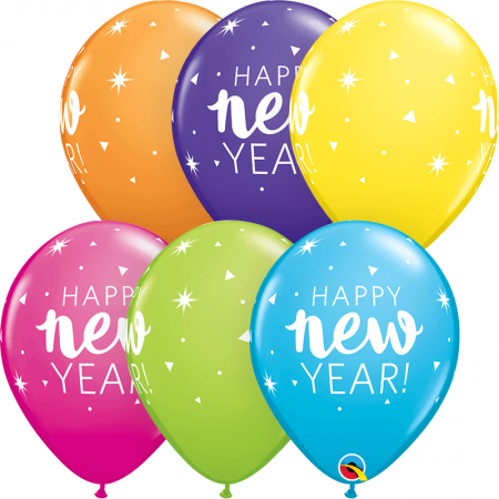 BALLON LATEX GLITTER HAPPY NEW YEAR ASSORTIMENT BLANC/NOIR 8