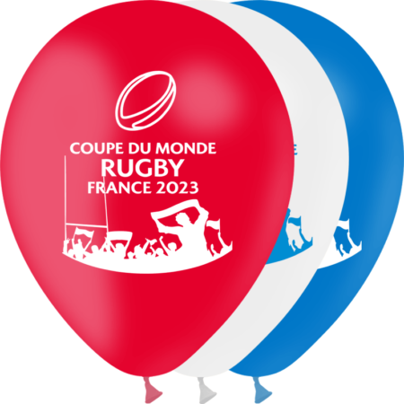 10 Ballons 12" Coupe du Monde Rugby Bleu Blanc Rouge - PMS