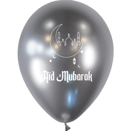 10 Ballons Latex 30cm Aïd Mubarak Brillant Argent - PMS