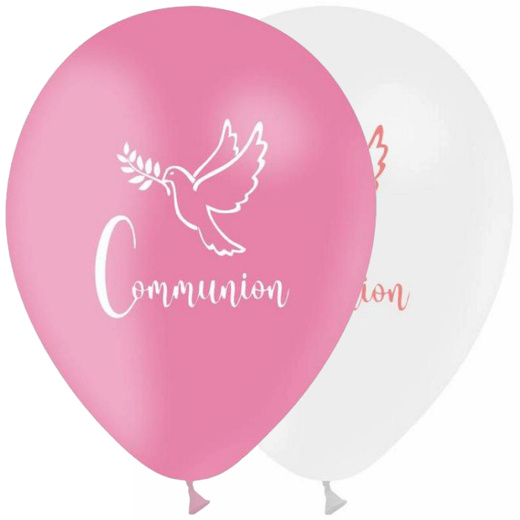 10 Ballons Latex HG112 Communion Rose & Blanc - PMS