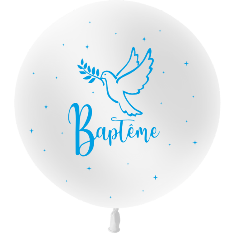 Ballon 86cm Baptême Blanc impression Ciel HELIUM - PMS