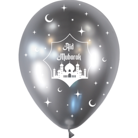 8 Ballons Latex 30cm Aïd Mubarak Argent - PMS