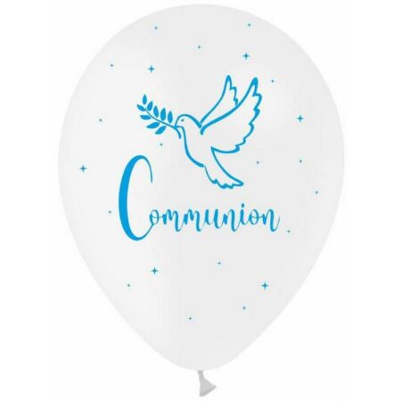 8 Ballons Latex 30cm TAT Communion Blanc Impression Ciel - PMS