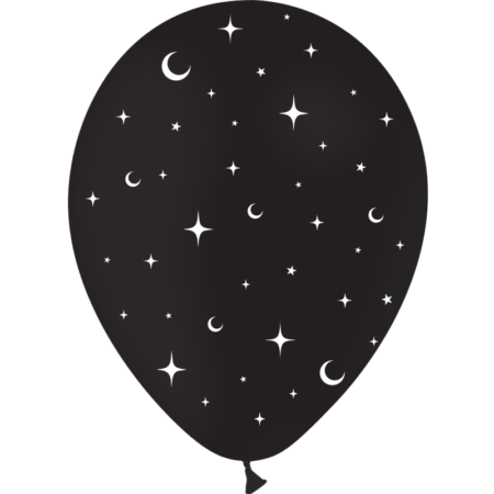 8 Ballons Latex 30cm Lune & Étoiles Noir - PMS