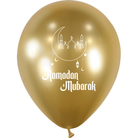 10 Ballons Latex 30cm Ramadan Mubarak Brillant Or - PMS