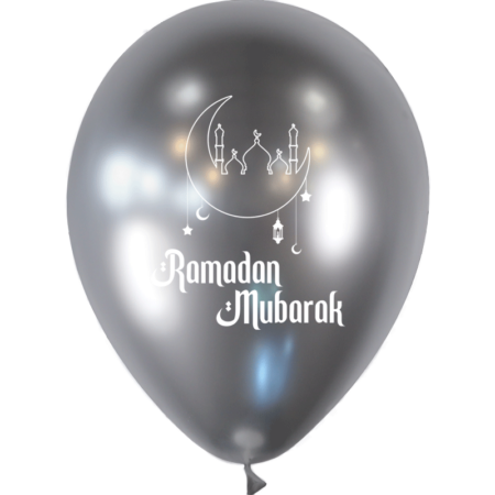10 Ballons Latex 30cm Ramadan Mubarak Brillant Argent - PMS