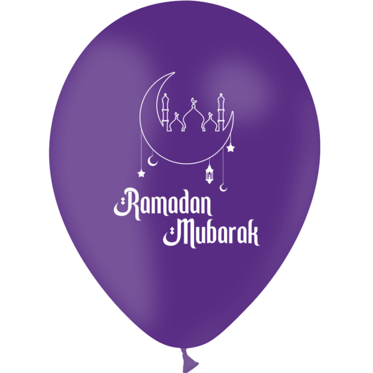 10 Ballons Latex 30cm Ramadan Mubarak Violet - PMS