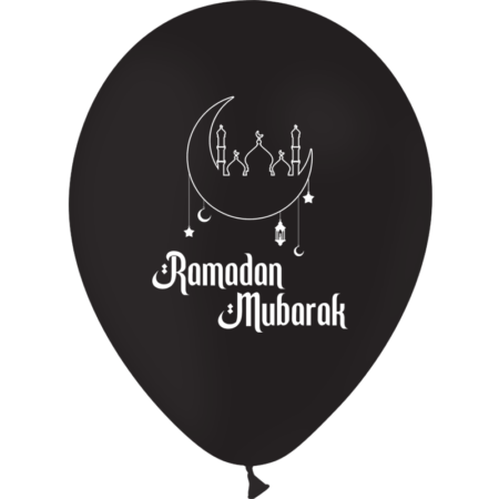 10 Ballons Latex 30cm Ramadan Mubarak Noir - PMS