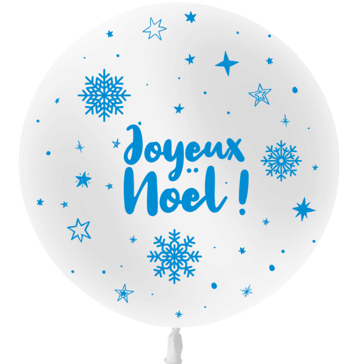Ballon 60cm Joyeux Noël Métal Blanc HELIUM - PMS
