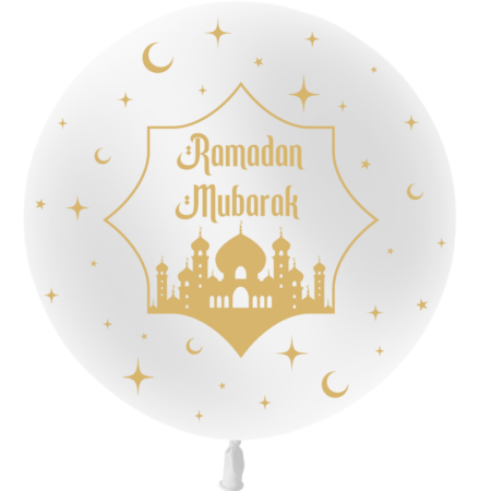 Ballon 60cm Ramadan Mubarak Blanc HELIUM - PMS