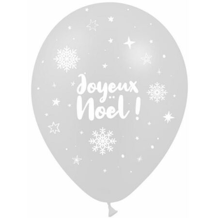 25 Ballons Latex 30cm Joyeux Noël Argent - PMS