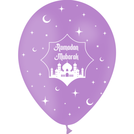8 Ballons Latex 30cm Ramadan Mubarak Lilas - PMS