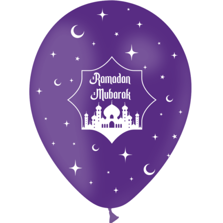 8 Ballons Latex 30cm Ramadan Mubarak Violet - PMS
