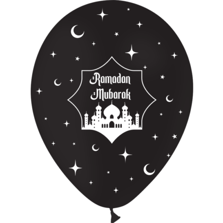 8 Ballons Latex 30cm Ramadan Mubarak Brillant Noir - PMS