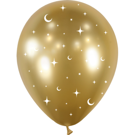 8 Ballons Latex 30cm Lune & Étoiles Brillant Or - PMS