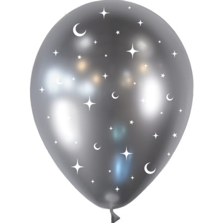 8 Ballons Latex 30cm Lune & Étoiles Brillant Argent - PMS