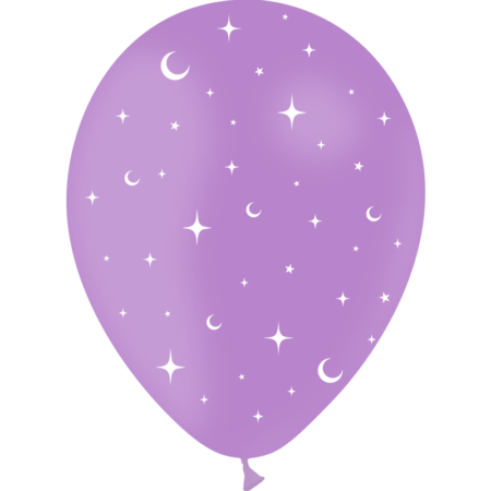 8 Ballons Latex 30cm Lune & Étoiles Lilas - PMS