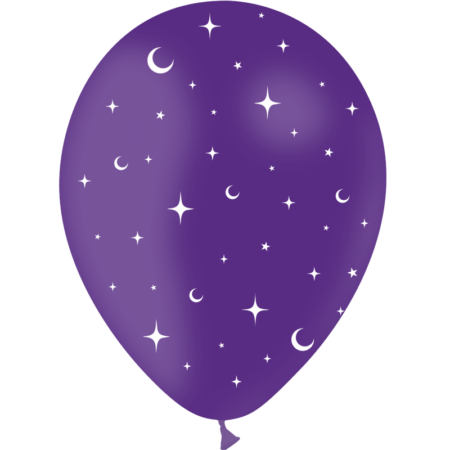 8 Ballons Latex 30cm Lune & Étoiles Violet - PMS