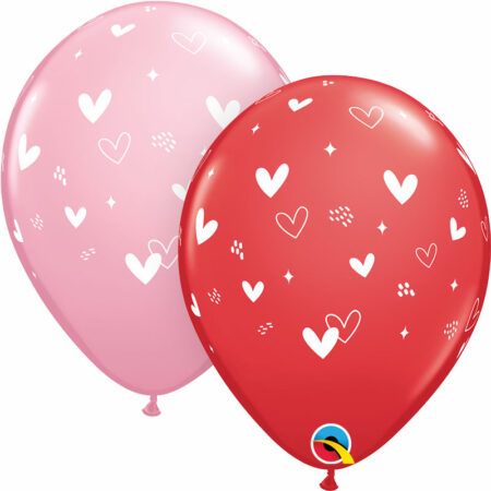 25 Ballons "Coeurs & Brillant" Rouge & Rose 11" - Qualatex