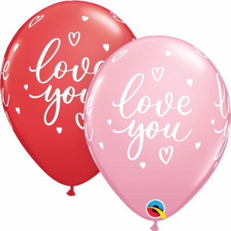 25 Ballons "Love You" Rouge & Rose 11" - Qualatex