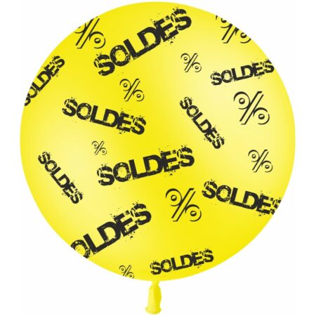 1 Ballon Latex Soldes Jaune Impression Noir Hélium - PMS