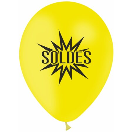 10 Ballons Latex HG95 Soldes Jaune Impression Noir - PMS