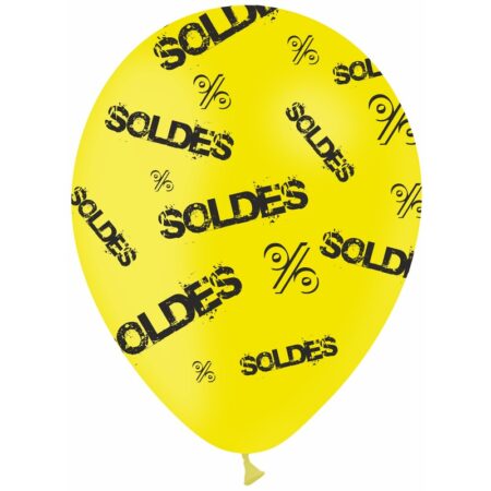 8 Ballons Latex HG112 Soldes Jaune Impression Noir Hélium - PMS