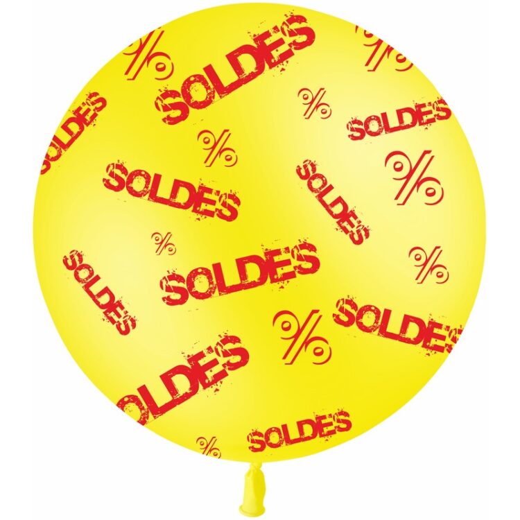 1 Ballon Latex Soldes Jaune Impression Rouge Hélium - PMS
