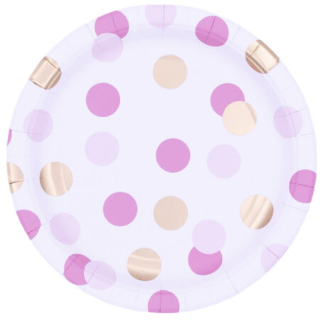 8 Assiettes Papiers Pink & Gold Dots - Qualatex