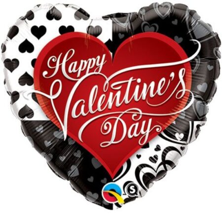 Ballon Aluminium "Happy Valentine's Day" Noir 18" - Qualatex