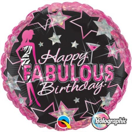 Ballon Aluminium Rond "Happy Fabulous Birthday" Holographique 18" - Qualatex