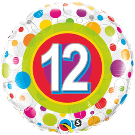 Ballon Aluminium Rond Chiffre 12 Multicolore 18" - Qualatex