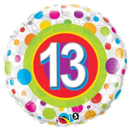 Ballon Aluminium Rond Chiffre 13 Multicolore 18" - Qualatex