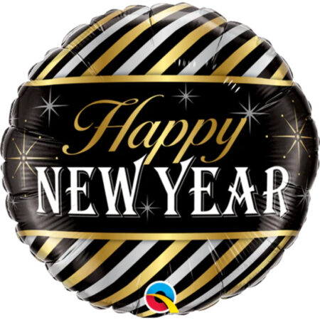 Ballon Aluminium Rond "Happy New Year" Stries 18" - Qualatex