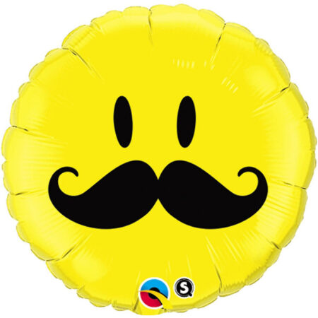 Ballon Aluminium Rond Smiley Moustache 18" - Qualatex