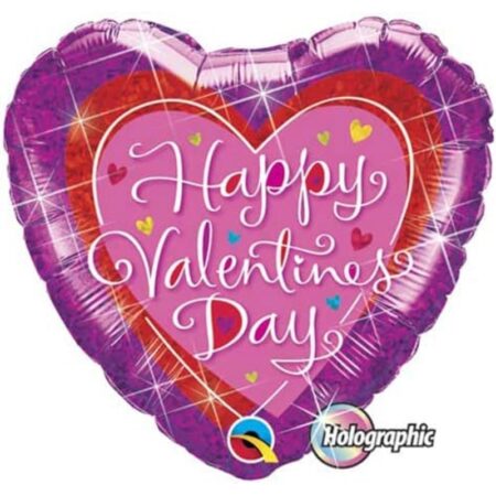Ballon Aluminium Cœur "Happy Valentine's Day" Violet & Rose 18" - Qualatex