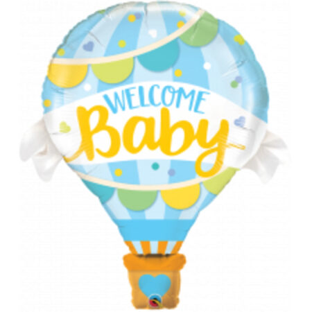 Ballon Aluminium "Welcome Baby" Bleu Montgolfière 42" - Qualatex