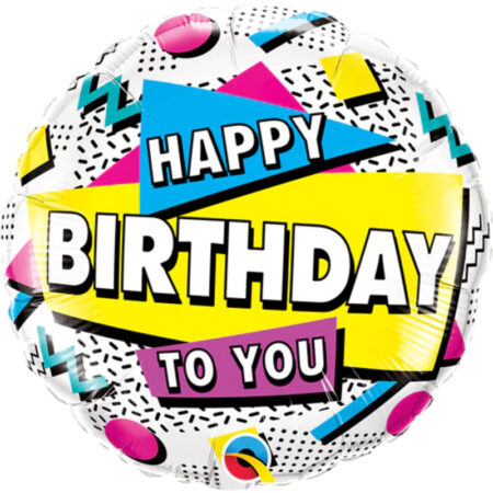 Ballon Aluminium Rond "Happy Birthday To You" Retro 18" - Qualatex