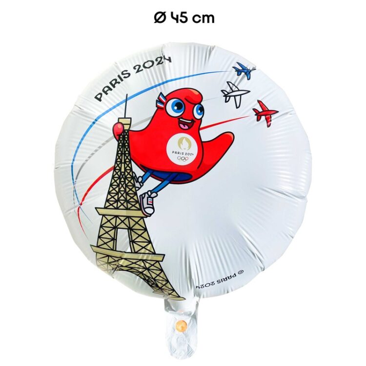 Ballon Aluminium Rond Blanc Mascotte 18" (45cm) Paris 2024
