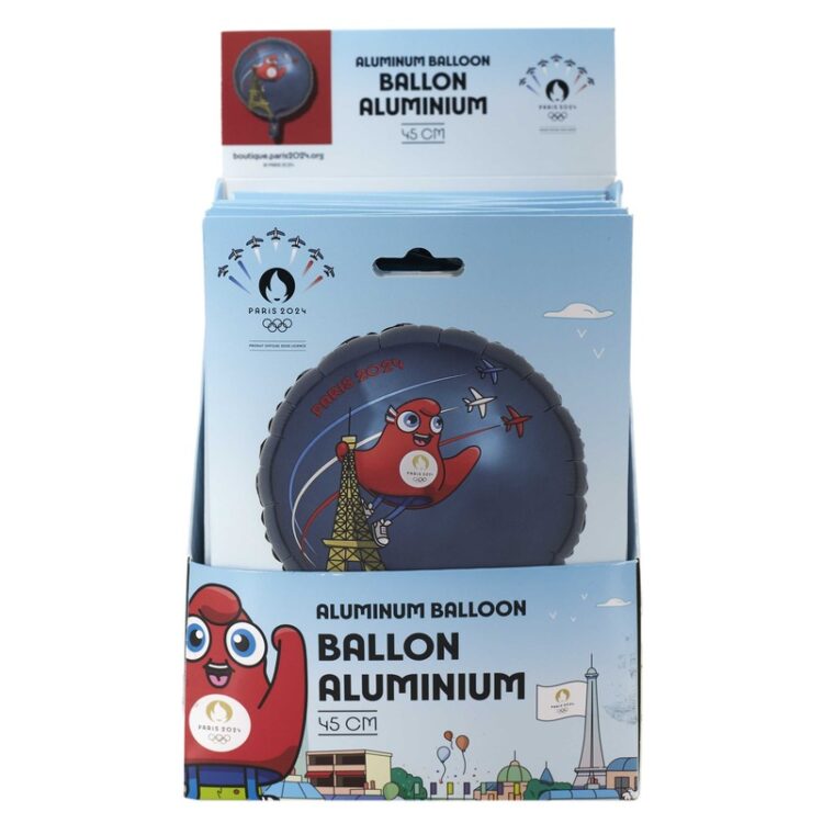 Ballon Aluminium Rond Bleu Mascotte 18" (45cm) Paris 2024