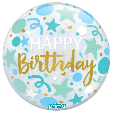 1 Ballon Sphere™ Happy Birthday Stars Blue 20" - Prima