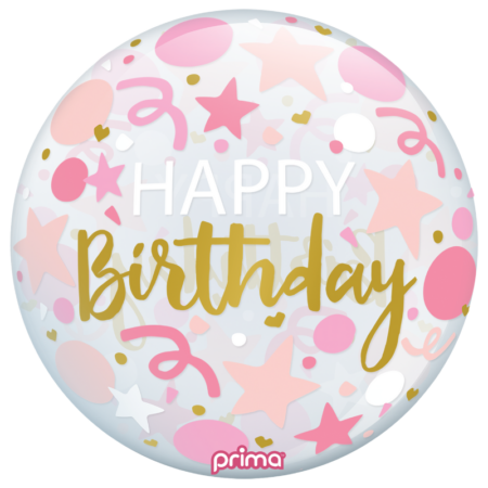 1 Ballon Sphere™ Happy Birthday Stars Pink 20" - Prima
